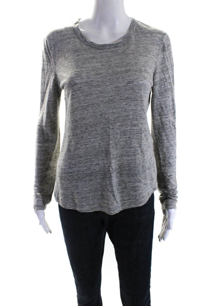 A.L.C. Womens Linen Knit Round Neck Long Sleeve Pullover Top Gray Size S