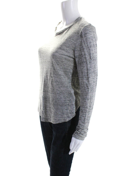 A.L.C. Womens Linen Knit Round Neck Long Sleeve Pullover Top Gray Size S