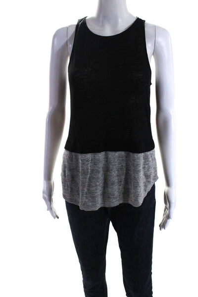 A.L.C. Womens Linen Two-Toned Round Neck Pullover Tank Top Black Size S