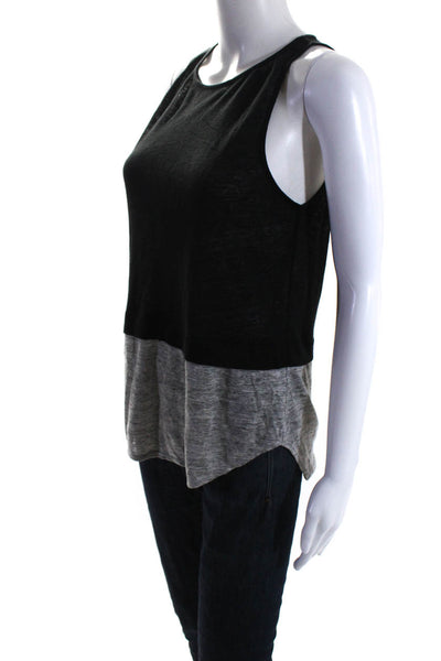 A.L.C. Womens Linen Two-Toned Round Neck Pullover Tank Top Black Size S