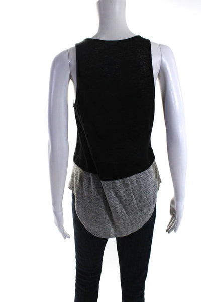 A.L.C. Womens Linen Two-Toned Round Neck Pullover Tank Top Black Size S