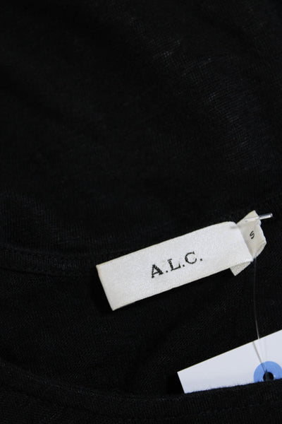 A.L.C. Womens Linen Two-Toned Round Neck Pullover Tank Top Black Size S