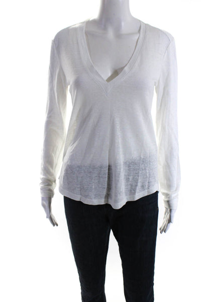 A.L.C. Womens Linen Open Back V-Neck Long Sleeve Pullover Knit Top White Size XS