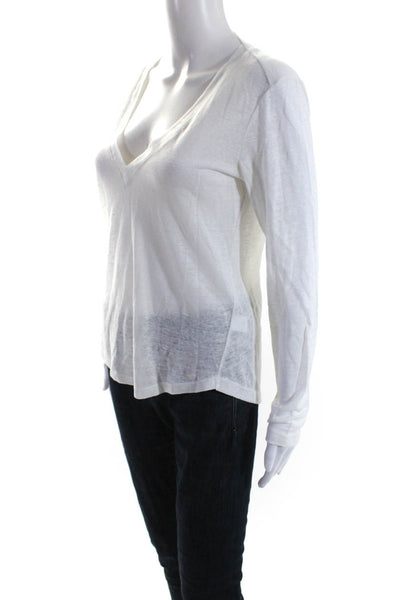 A.L.C. Womens Linen Open Back V-Neck Long Sleeve Pullover Knit Top White Size XS