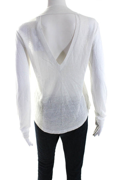 A.L.C. Womens Linen Open Back V-Neck Long Sleeve Pullover Knit Top White Size XS