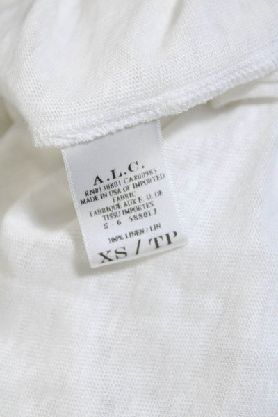 A.L.C. Womens Linen Open Back V-Neck Long Sleeve Pullover Knit Top White Size XS