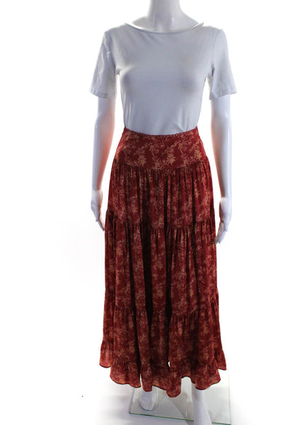 Krewe Womens Unlined Floral Print Zip Up Tiered Maxi Skirt Red Size XS