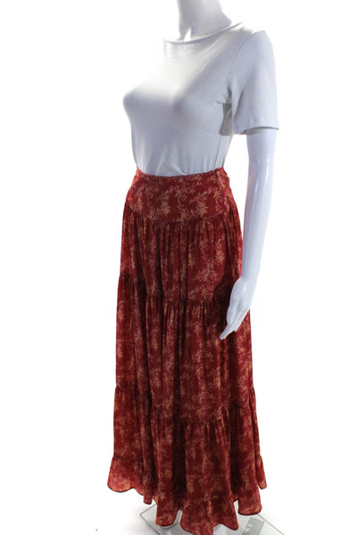 Krewe Womens Unlined Floral Print Zip Up Tiered Maxi Skirt Red Size XS