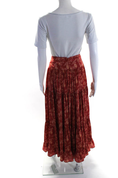 Krewe Womens Unlined Floral Print Zip Up Tiered Maxi Skirt Red Size XS