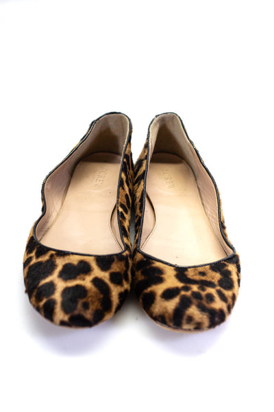 J Crew Collection Womens Leopard Print Pony Hair Ballet Flats Brown Black Size 8