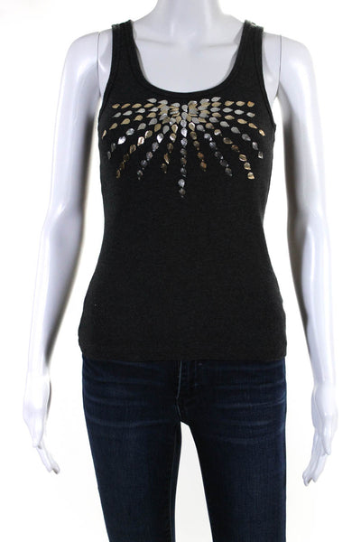 Tory By TRB Womens Cotton Metallic Sequin Leaves Scoop Neck Tank Gray Size XS