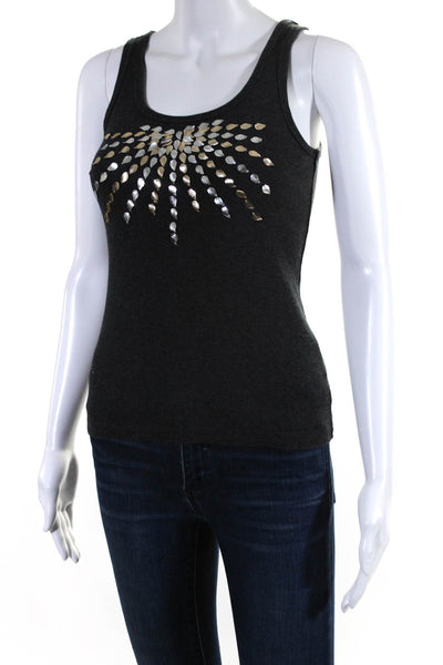 Tory By TRB Womens Cotton Metallic Sequin Leaves Scoop Neck Tank Gray Size XS