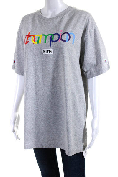 Kith X Champion Womens Cotton Jersey Knit Short Sleeve Graphic Tee Gray Size L