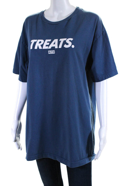 Kith Treats Womens Cotton Jersey Knit Logo Graphic Short Sleeve Top Blue Size L
