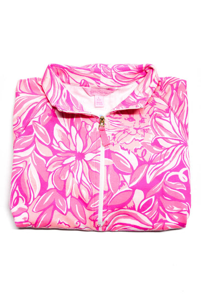 Lilly Pulitzer Girls Abstract Floral Printed 1/2 Zip Up Pullover Top Pink Size L