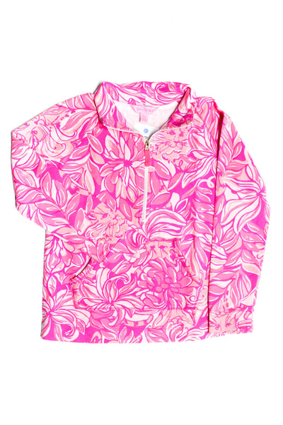 Lilly Pulitzer Girls Abstract Floral Printed 1/2 Zip Up Pullover Top Pink Size L