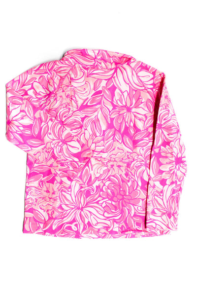 Lilly Pulitzer Girls Abstract Floral Printed 1/2 Zip Up Pullover Top Pink Size L