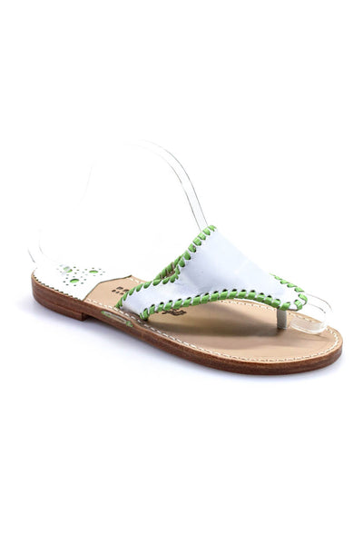 Palm Beach Womens Leather Contrast Trim Thong Sandals White Green Sz 8