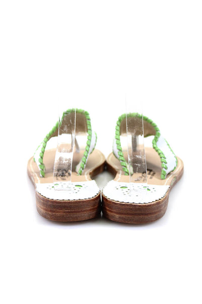 Palm Beach Womens Leather Contrast Trim Thong Sandals White Green Sz 8