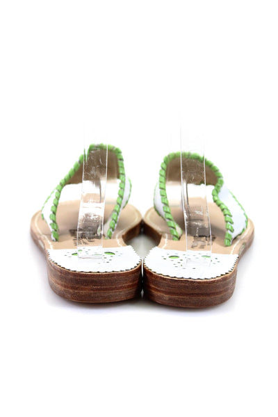 Palm Beach Womens leather Contrast Trim Thong Sandals White Green Size 8