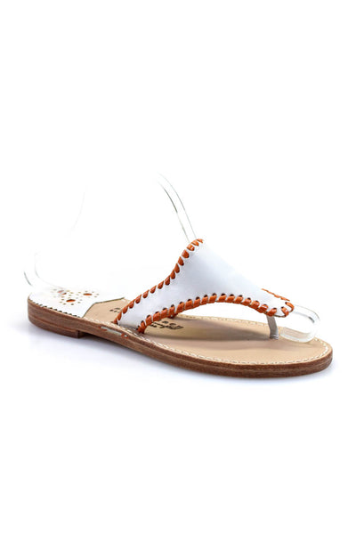 Palm Beach Womens Leather Contrast Trim Thong Sandals White Orange Size 8