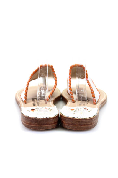 Palm Beach Womens Leather Contrast Trim Thong Sandals White Orange Size 8