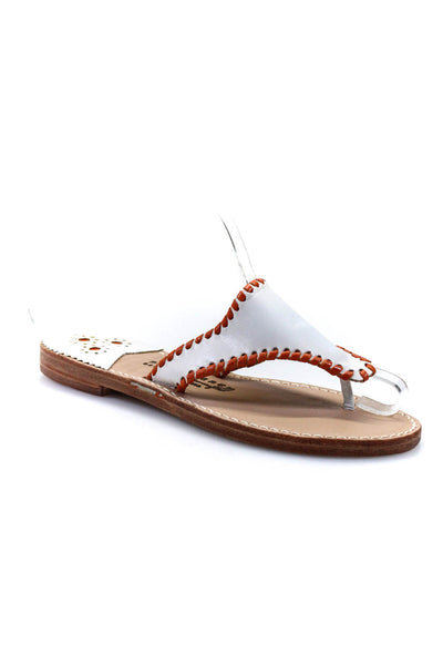 Palm Beach Womens Leather Contrast Trim Thong Sandals Orange White Size 8