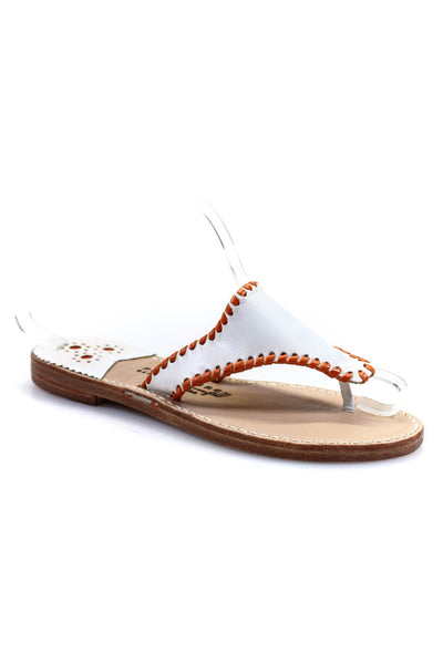 Palm Beach Womens Leather Contrast Trim Thong Sandals White Orange Size 9