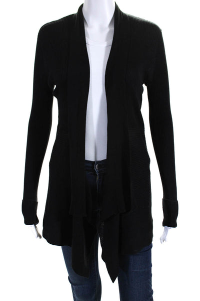 Cotton By Autumn Cashmere Womens Cotton Ribbed Open Front Cardigan Black Size L