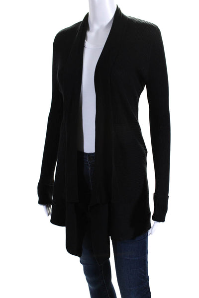 Cotton By Autumn Cashmere Womens Cotton Ribbed Open Front Cardigan Black Size L