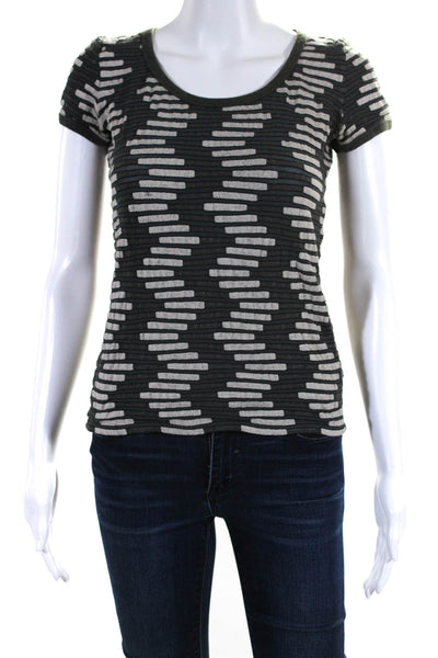 Armani Collezioni Womens Jersey Knit Block Print Short Sleeve Shirt Gray Size 8