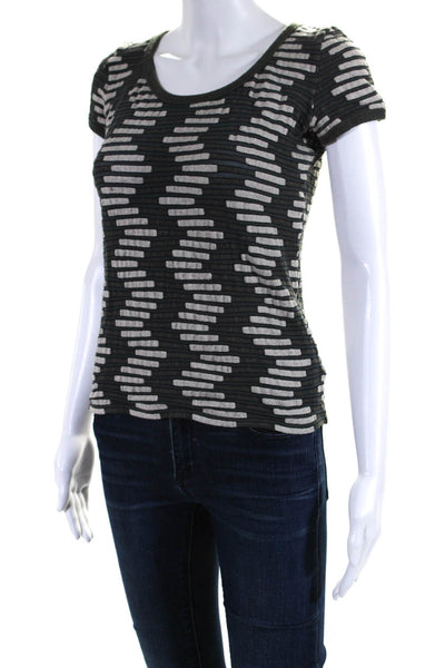 Armani Collezioni Womens Jersey Knit Block Print Short Sleeve Shirt Gray Size 8