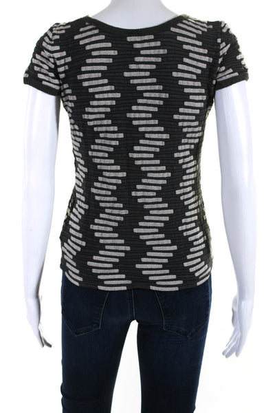 Armani Collezioni Womens Jersey Knit Block Print Short Sleeve Shirt Gray Size 8