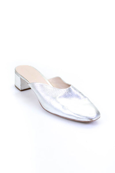 Loeffler Randall Womens Leather Metallic Slip On Mules Silver Size 9.5