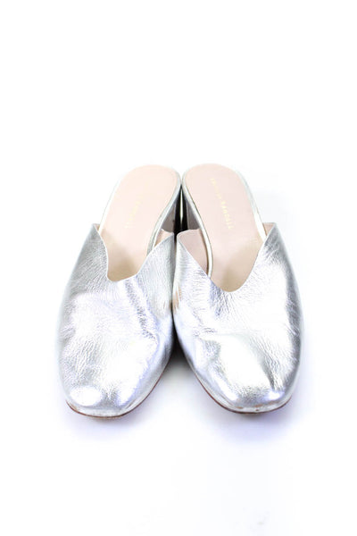 Loeffler Randall Womens Leather Metallic Slip On Mules Silver Size 9.5