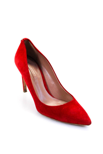 Hugo Boss Womens Suede Pointed Toe Slip On Stiletto Pumps Red Size 9