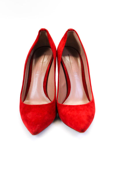 Hugo Boss Womens Suede Pointed Toe Slip On Stiletto Pumps Red Size 9