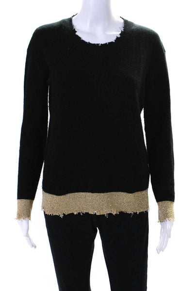 RtA Womens Cashmere Long Sleeve Distressed Metallic Trim Sweater Black Size XS