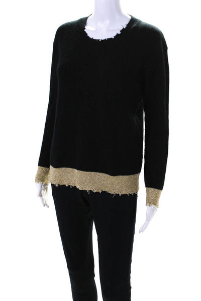 RtA Womens Cashmere Long Sleeve Distressed Metallic Trim Sweater Black Size XS