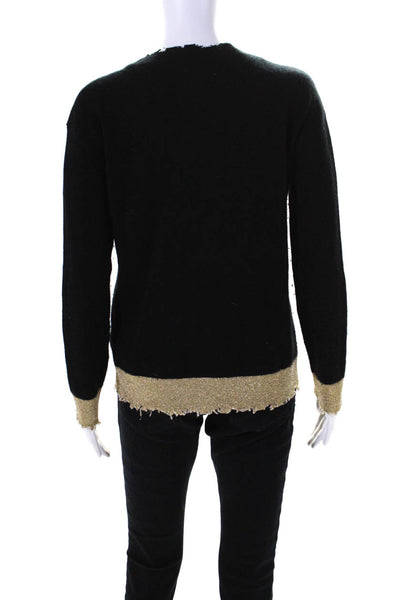 RtA Womens Cashmere Long Sleeve Distressed Metallic Trim Sweater Black Size XS