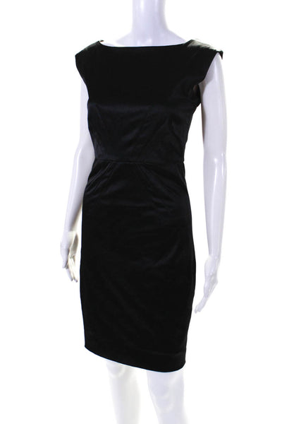 Club Monaco Womens Satin Sleeveless Boat Neck Pleated Sheath Dress Black Size 2