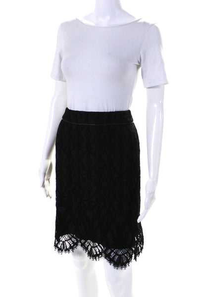 Elie Tahari Womens Cotton Embroider Lace Zippered A-Line Midi Skirt Black Size 2