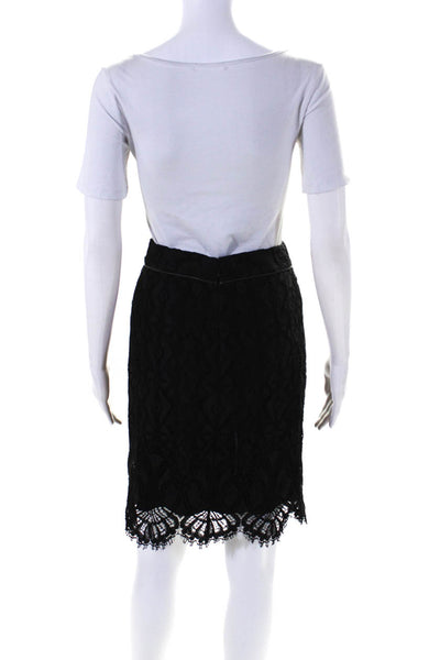 Elie Tahari Womens Cotton Embroider Lace Zippered A-Line Midi Skirt Black Size 2