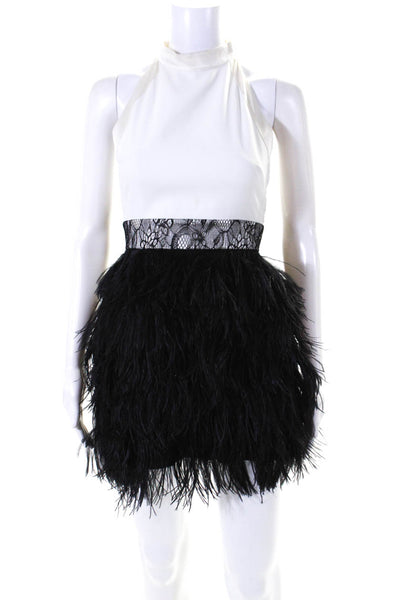 Givenchy Womens Colorblock Feathered Hem Zip Halter Midi Dress White Size EUR36