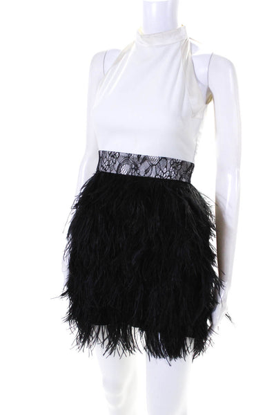 Givenchy Womens Colorblock Feathered Hem Zip Halter Midi Dress White Size EUR36