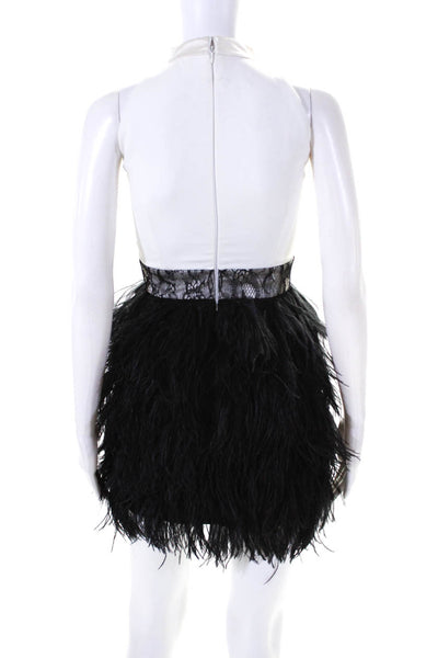 Givenchy Womens Colorblock Feathered Hem Zip Halter Midi Dress White Size EUR36