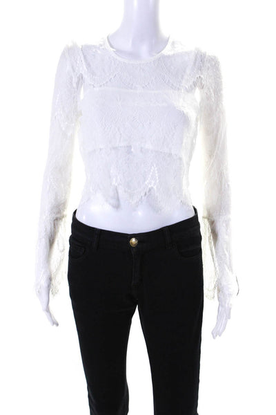 Candela Womens Floral Lace Long Sleeve Layered Pullover Blouse Top White Size 2