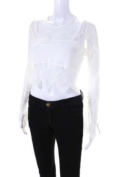 Candela Womens Floral Lace Long Sleeve Layered Pullover Blouse Top White Size 2