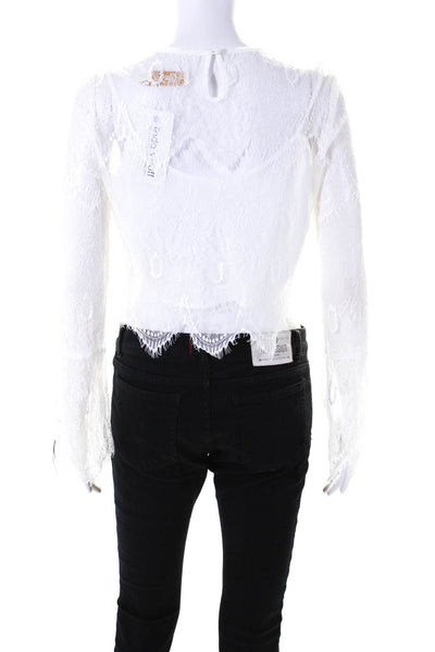 Candela Womens Floral Lace Long Sleeve Layered Pullover Blouse Top White Size 2