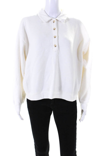 J Crew Womens Long Sleeve Collared Half Button Sweatshirt White Cotton Small